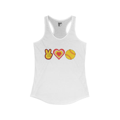 Peace, Love and Softball Racerback Tank