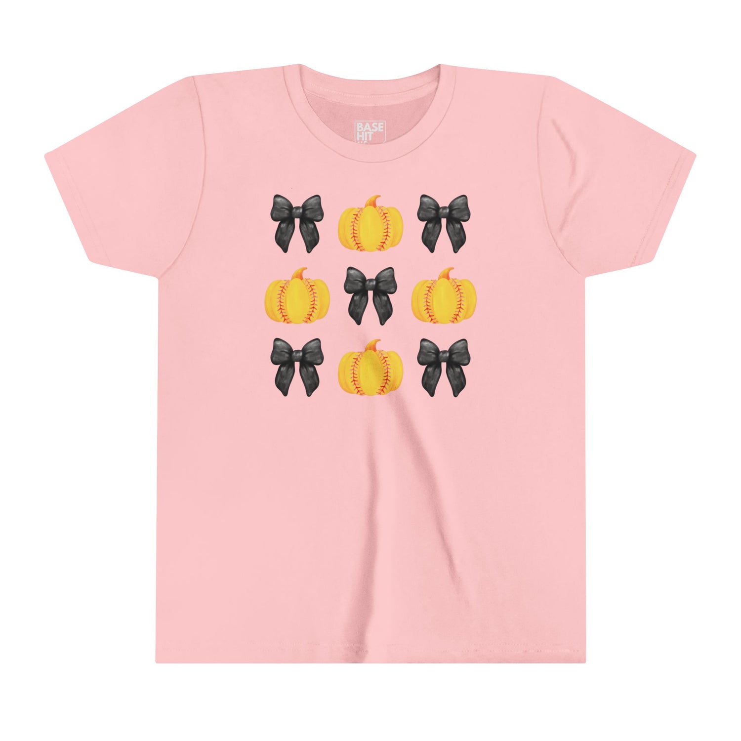 Youth Softball Bows and Pumpkins Short Sleeve Tee