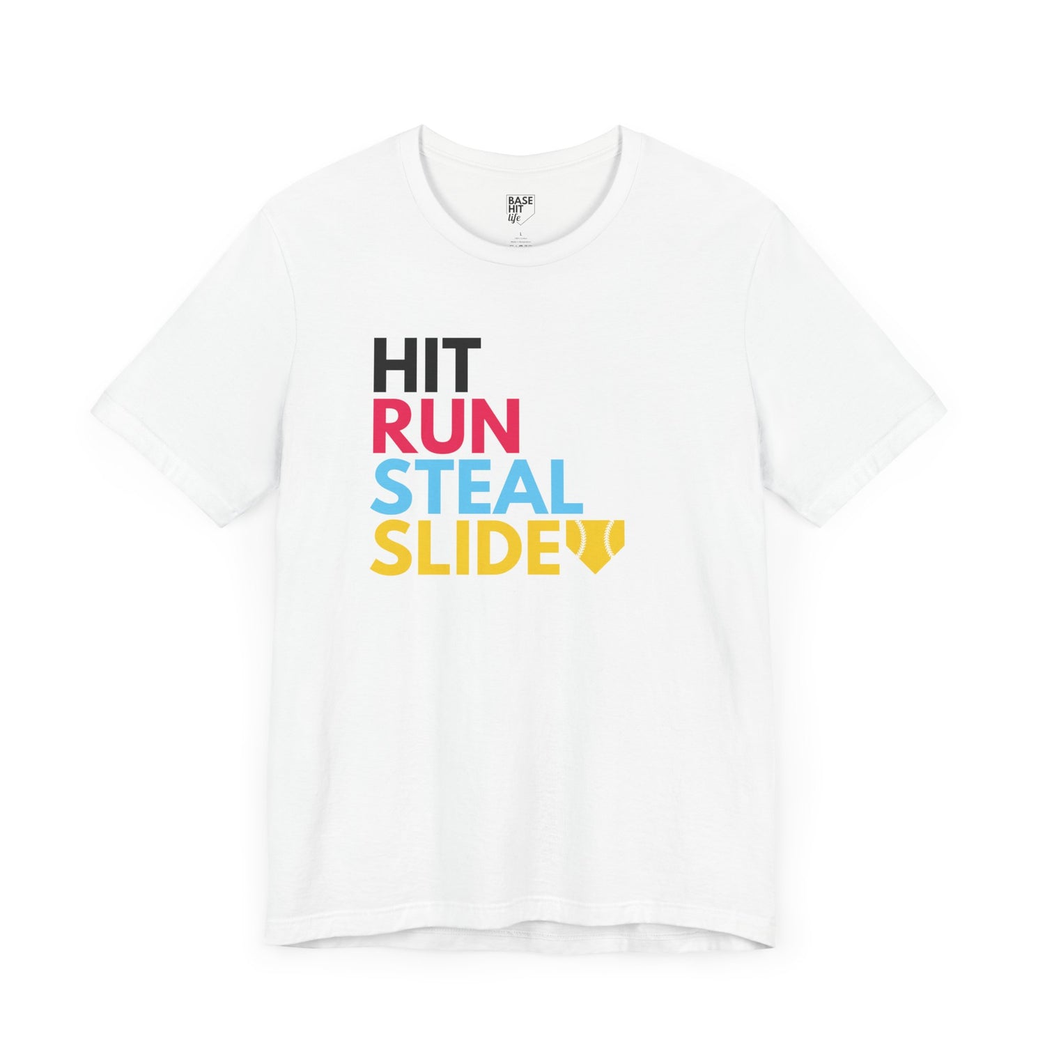 Softball Hit, Run, Steal, Slide Home Short Sleeve Tee