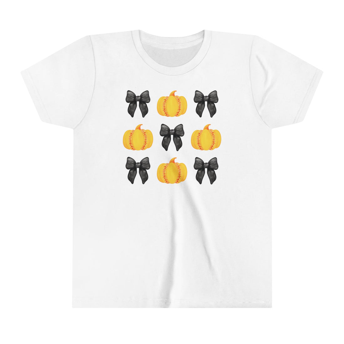 Youth Softball Bows and Pumpkins Short Sleeve Tee