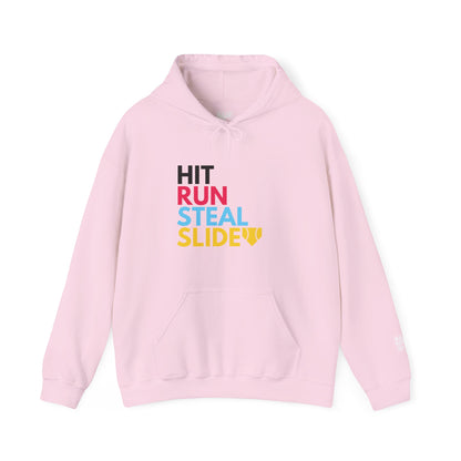 Softball Hit, Run, Steal, Slide Home Hoodie