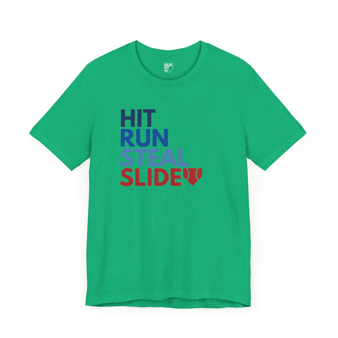 Baseball Hit, Run, Steal, Slide Home Short Sleeve Tee