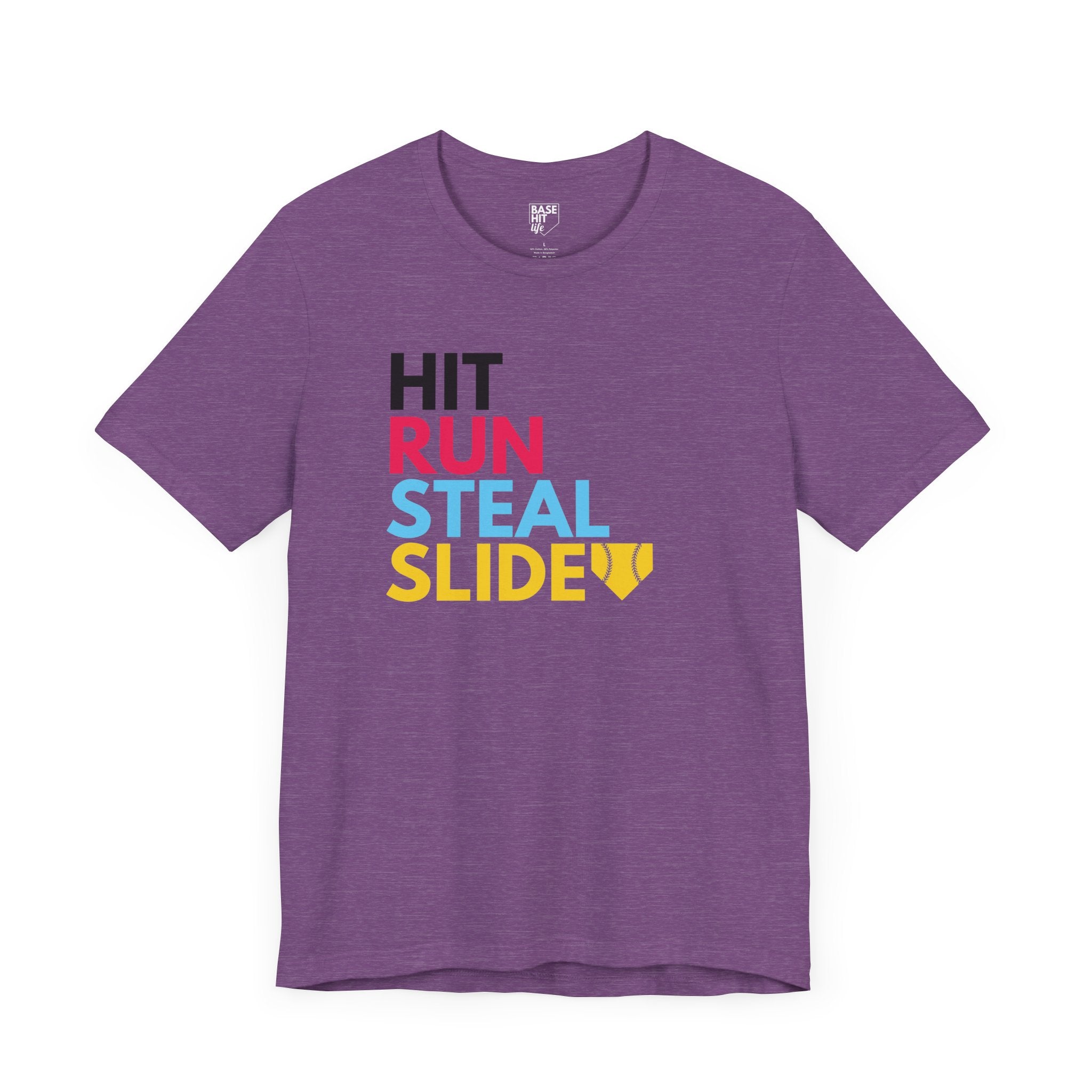 Softball Hit, Run, Steal, Slide Home Short Sleeve Tee