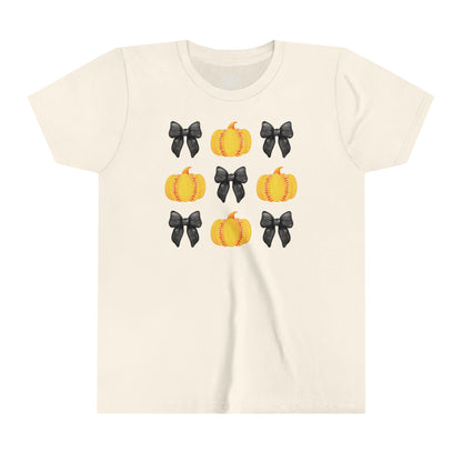 Youth Softball Bows and Pumpkins Short Sleeve Tee