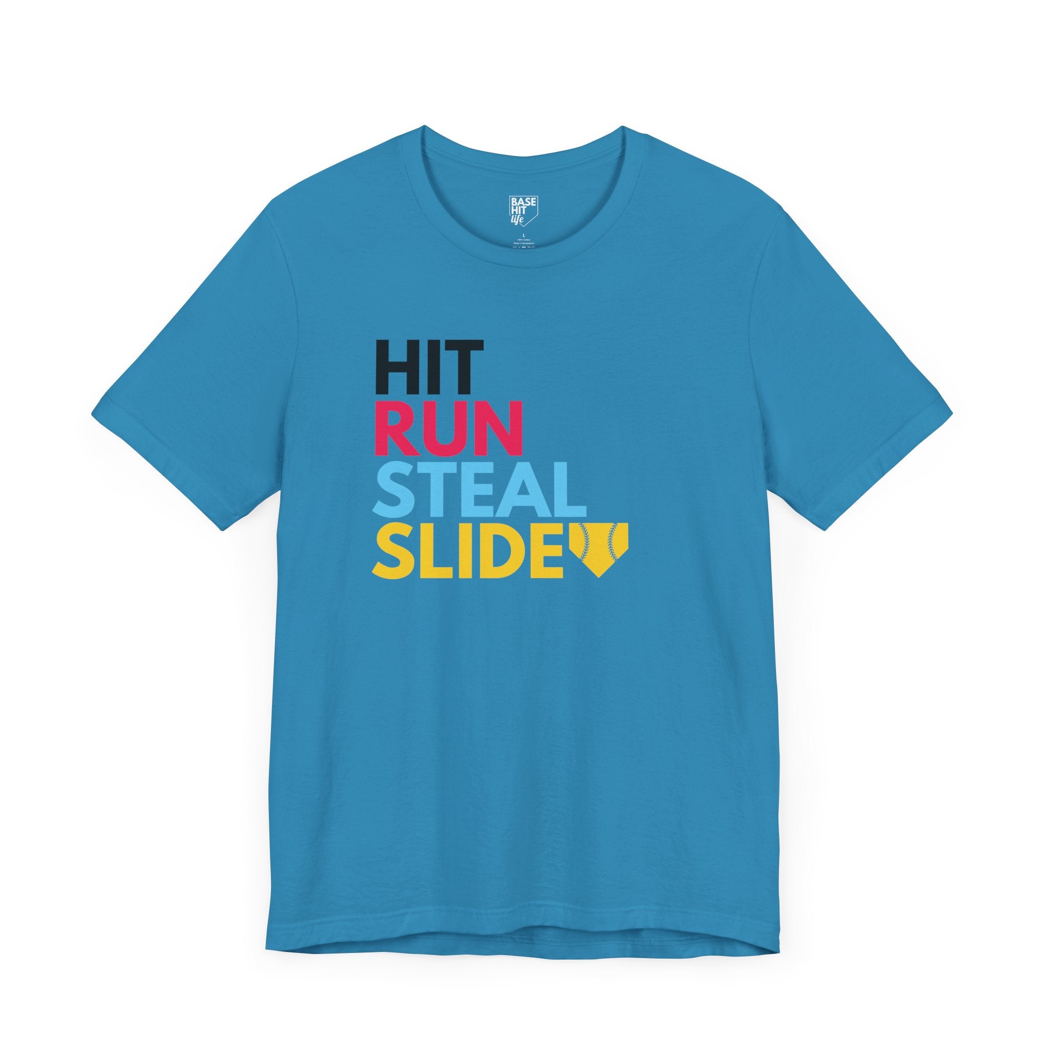 Softball Hit, Run, Steal, Slide Home Short Sleeve Tee