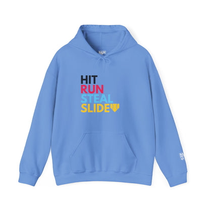 Softball Hit, Run, Steal, Slide Home Hoodie