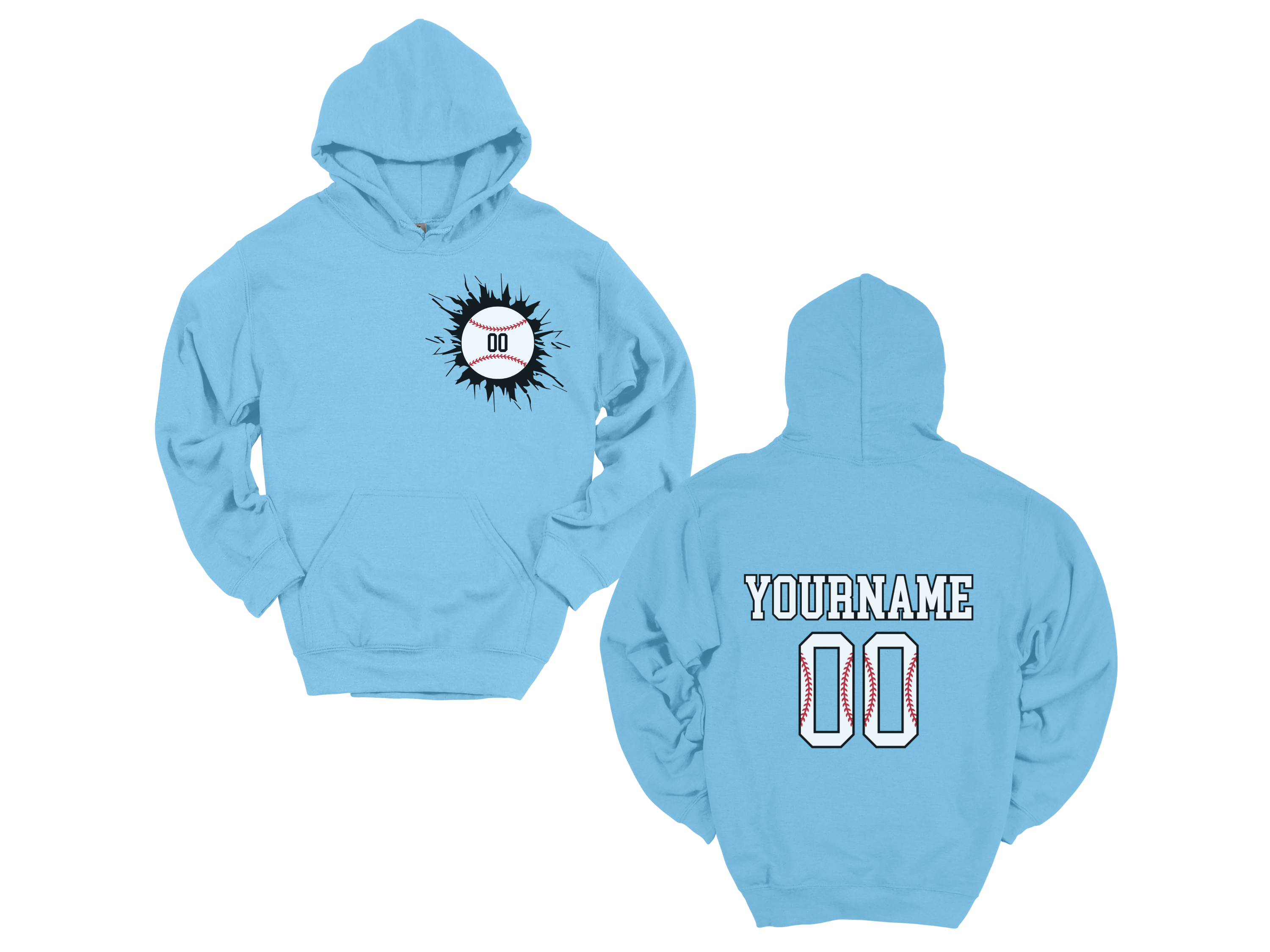 Custom Baseball Team, Name &amp; Number Hoodie