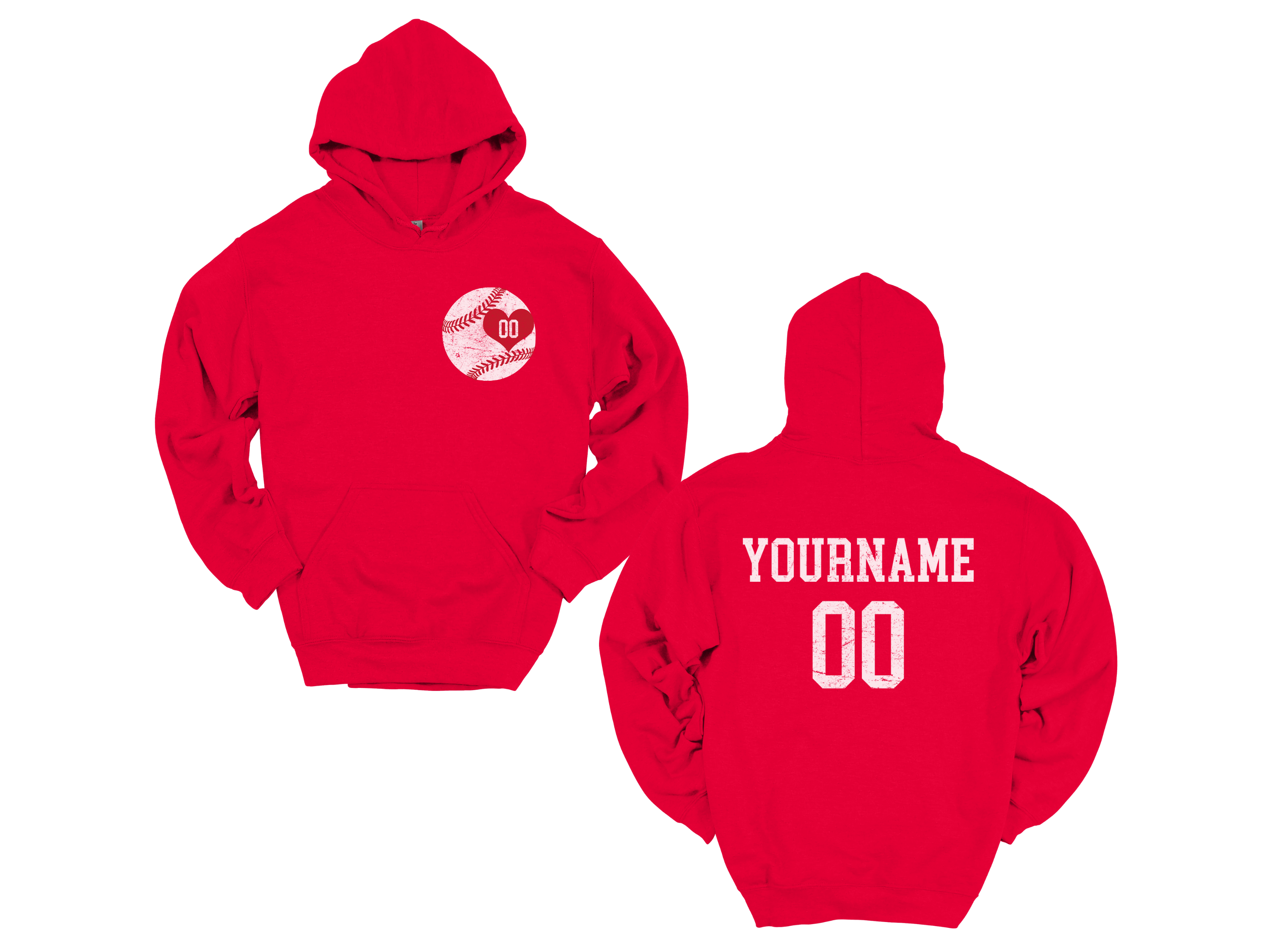 Custom Baseball Heart Player Name &amp; Number Hoodie