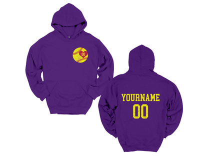 Custom Softball Heart Player Name &amp; Number Hoodie