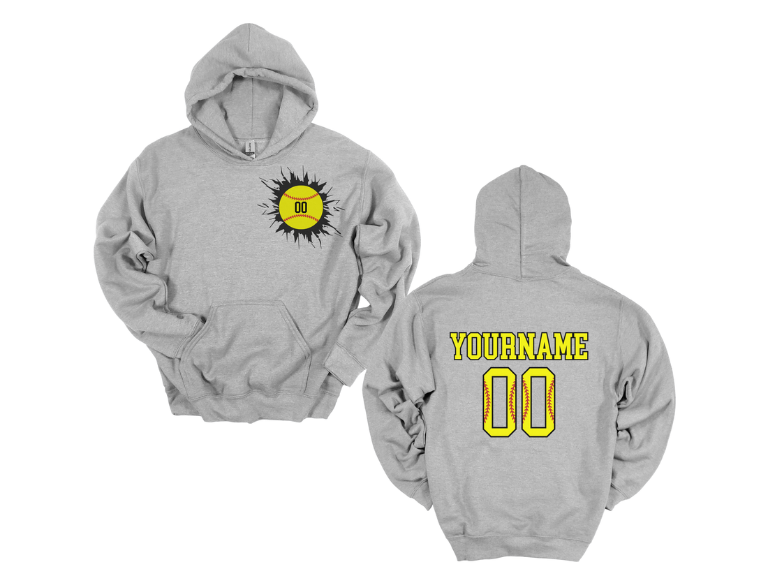 Custom Softball Team, Name &amp; Number Hoodie