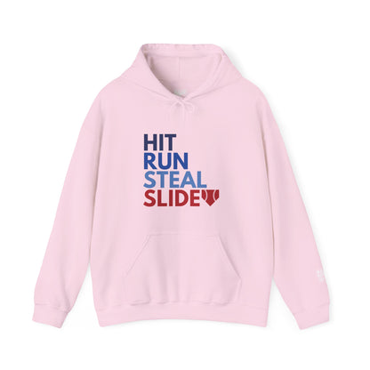 Baseball Hit, Run, Steal, Slide Home Hoodie