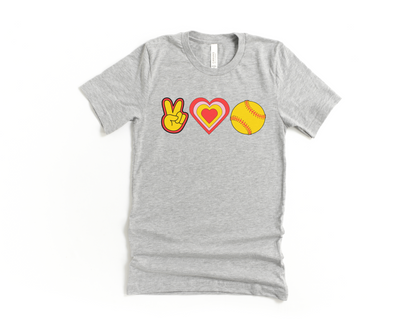 Peace, Love and Softball Short Sleeve Tee