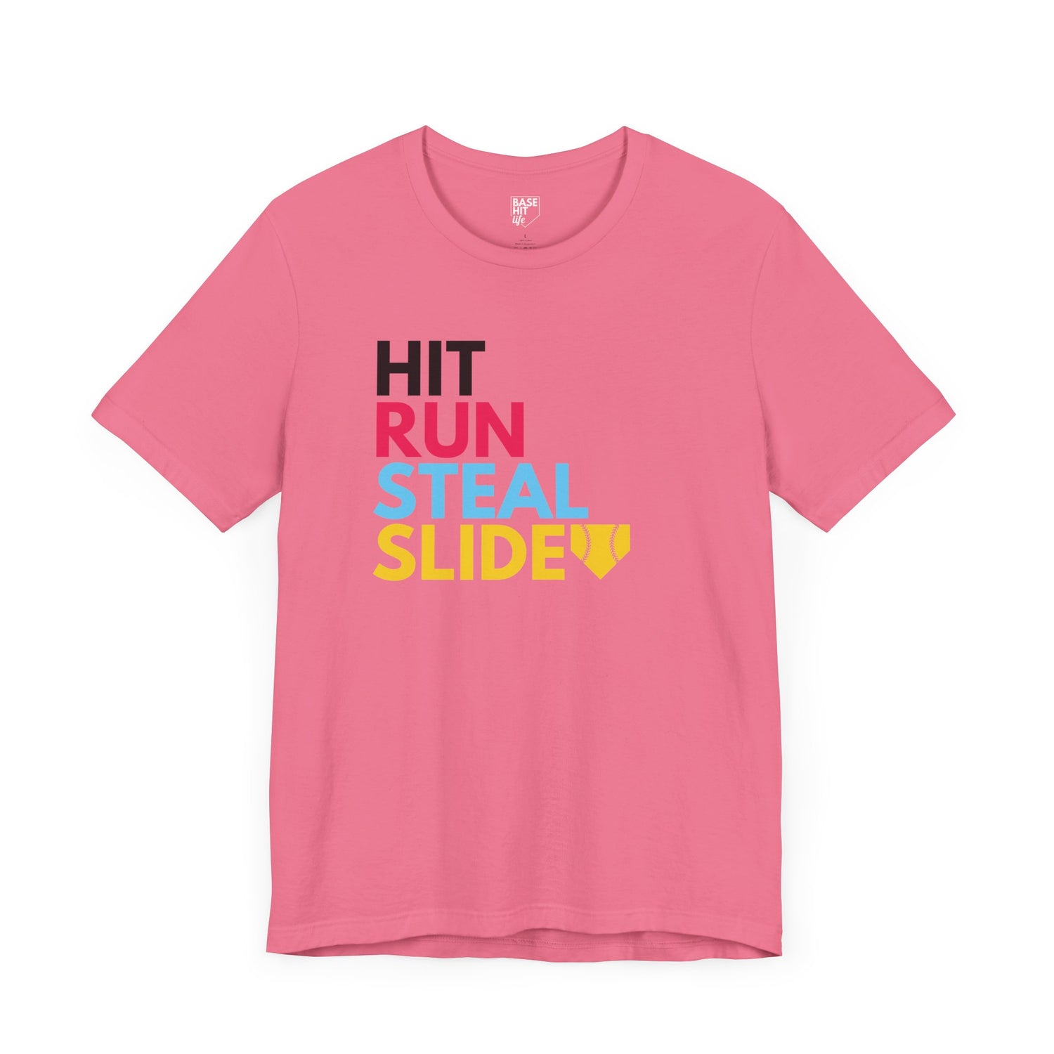 Softball Hit, Run, Steal, Slide Home Short Sleeve Tee