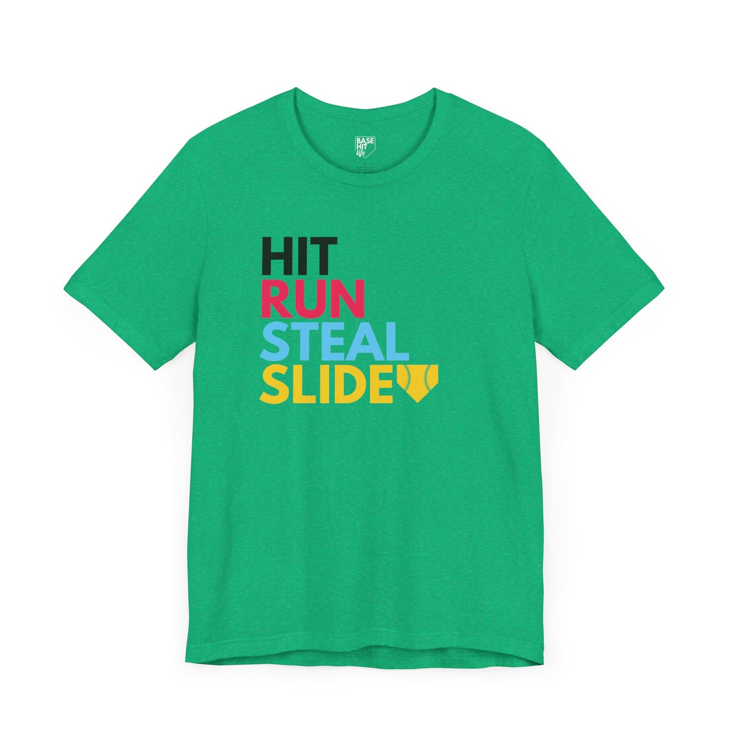 Softball Hit, Run, Steal, Slide Home Short Sleeve Tee