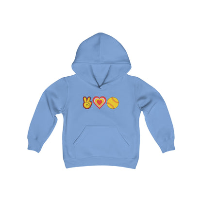 Youth Peace, Love and Softball Hoodie