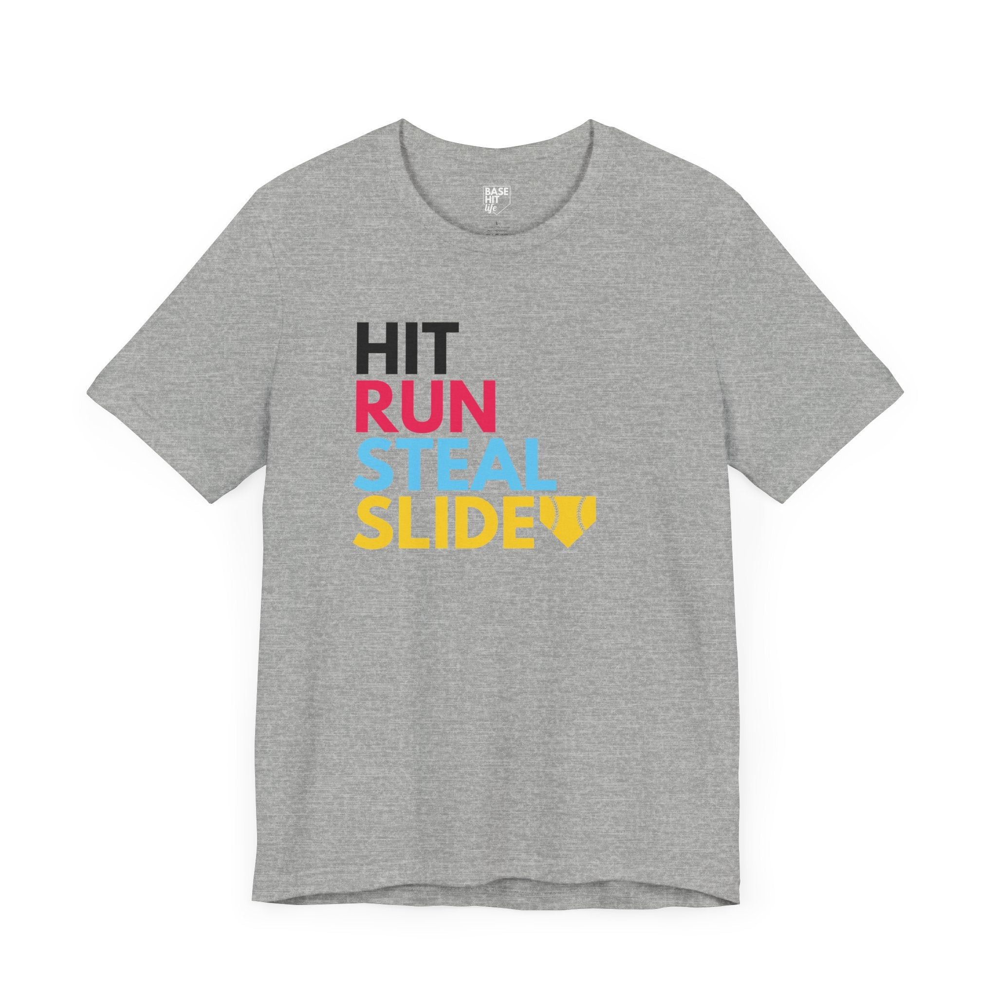 Softball Hit, Run, Steal, Slide Home Short Sleeve Tee