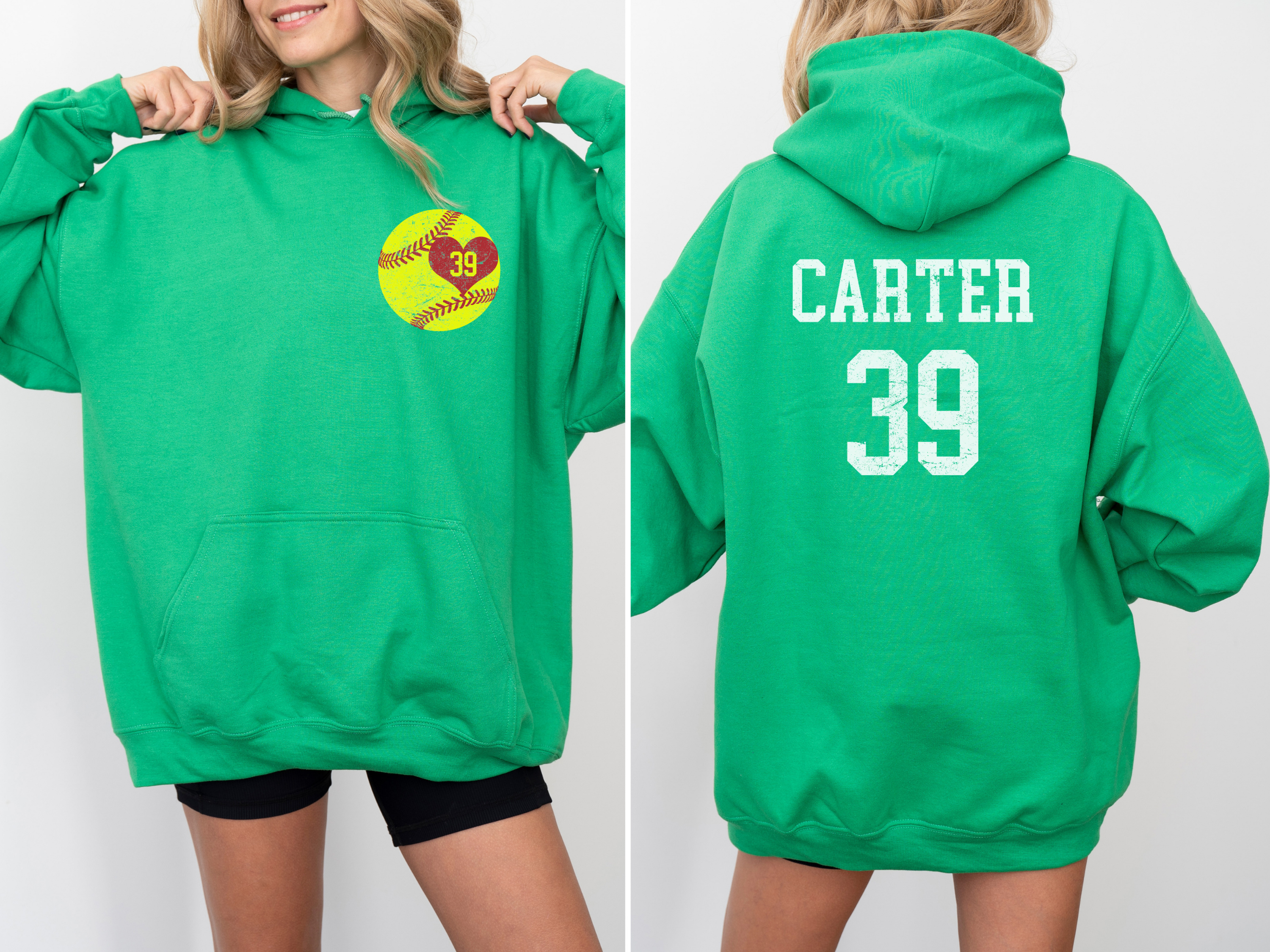 Custom Softball Heart Player Name &amp; Number Hoodie