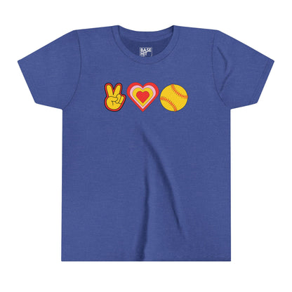 Youth Peace, Love and Softball T-Shirt