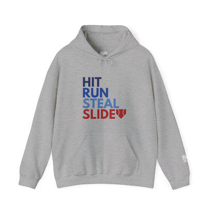 Baseball Hit, Run, Steal, Slide Home Hoodie