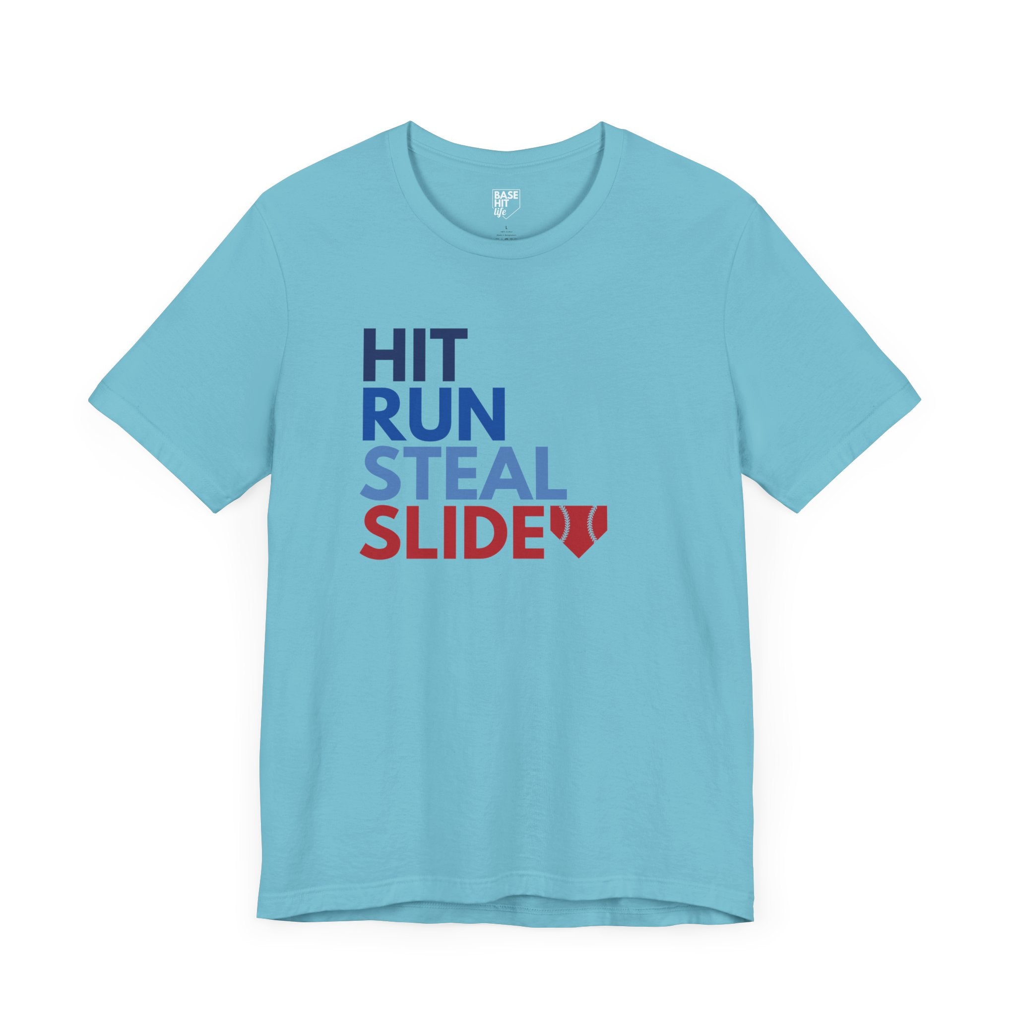 Baseball Hit, Run, Steal, Slide Home Short Sleeve Tee