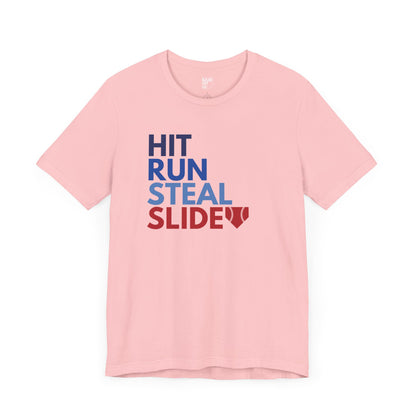 Baseball Hit, Run, Steal, Slide Home Short Sleeve Tee