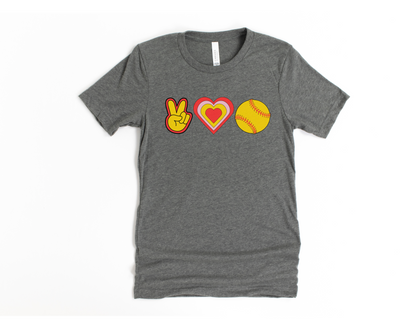 Peace, Love and Softball Short Sleeve Tee