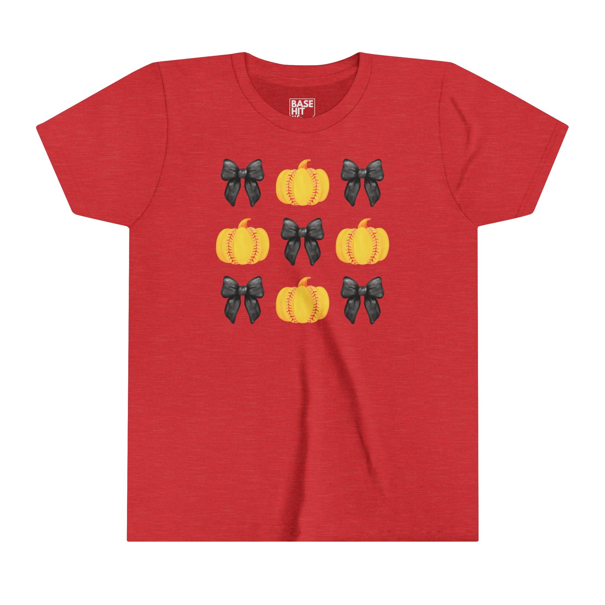 Youth Softball Bows and Pumpkins Short Sleeve Tee