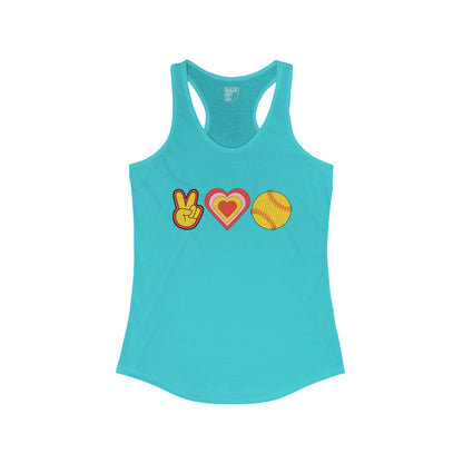 Peace, Love and Softball Racerback Tank