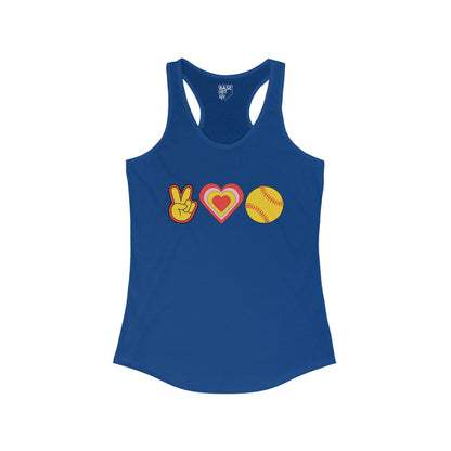 Peace, Love and Softball Racerback Tank