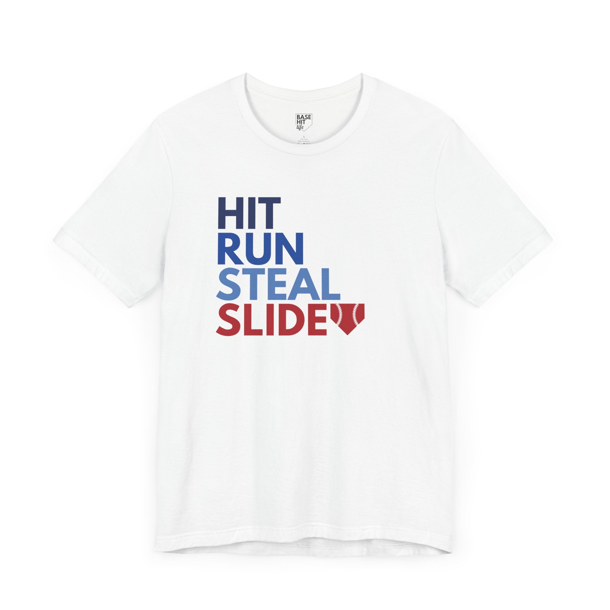 Baseball Hit, Run, Steal, Slide Home Short Sleeve Tee