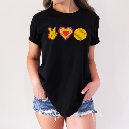 Peace, Love and Softball Short Sleeve Tee