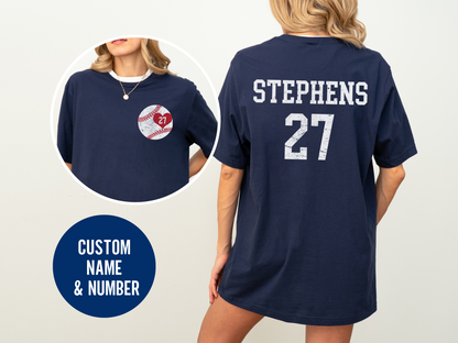 Custom Baseball Player Name &amp; Number T-Shirt