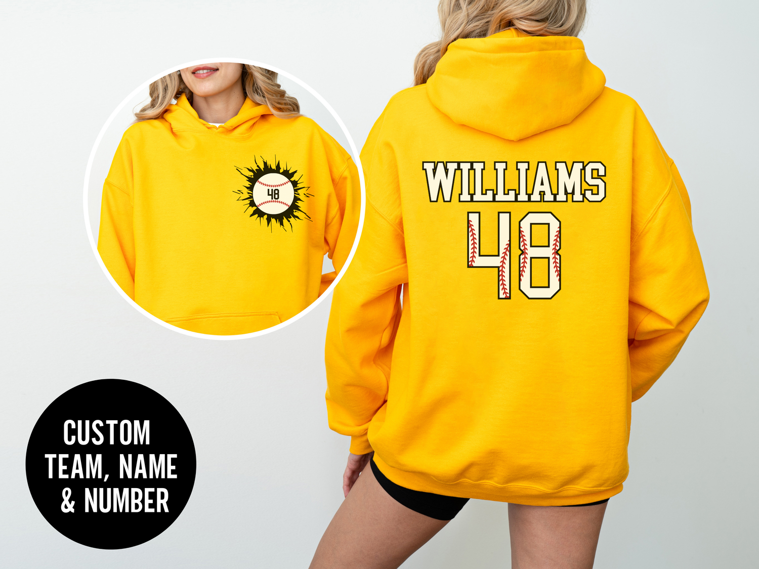 Custom Baseball Team, Name &amp; Number Hoodie