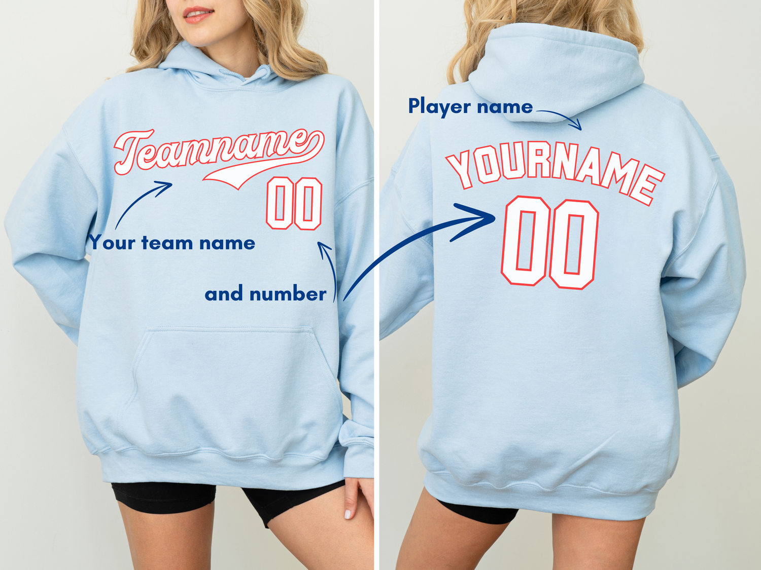 Baseball Custom Team, Name &amp; Number Hoodie