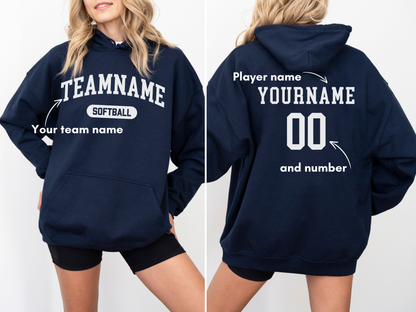 Custom Softball Team, Name &amp; Number Hoodie