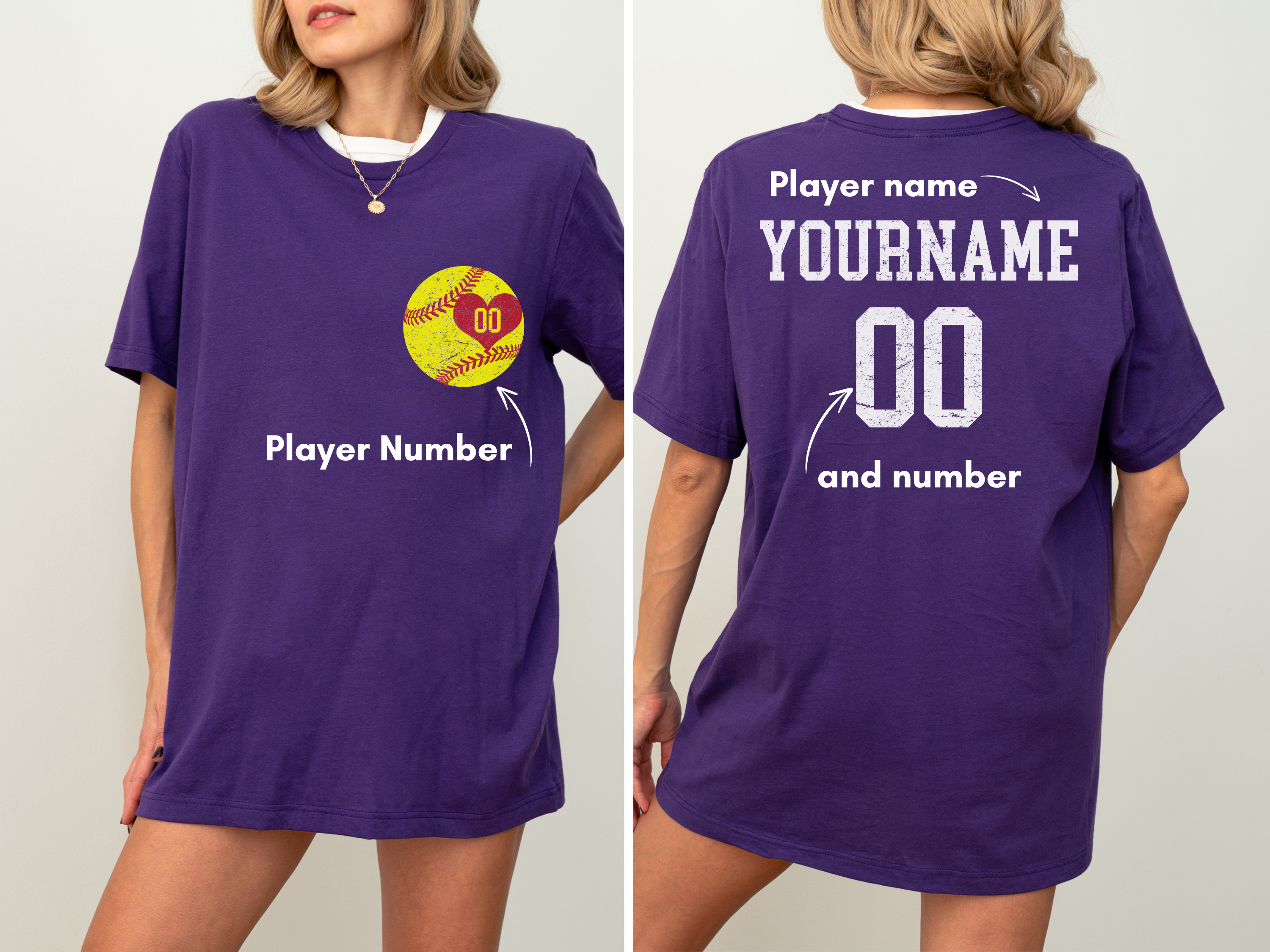 Custom Softball Player Name &amp; Number T-Shirt