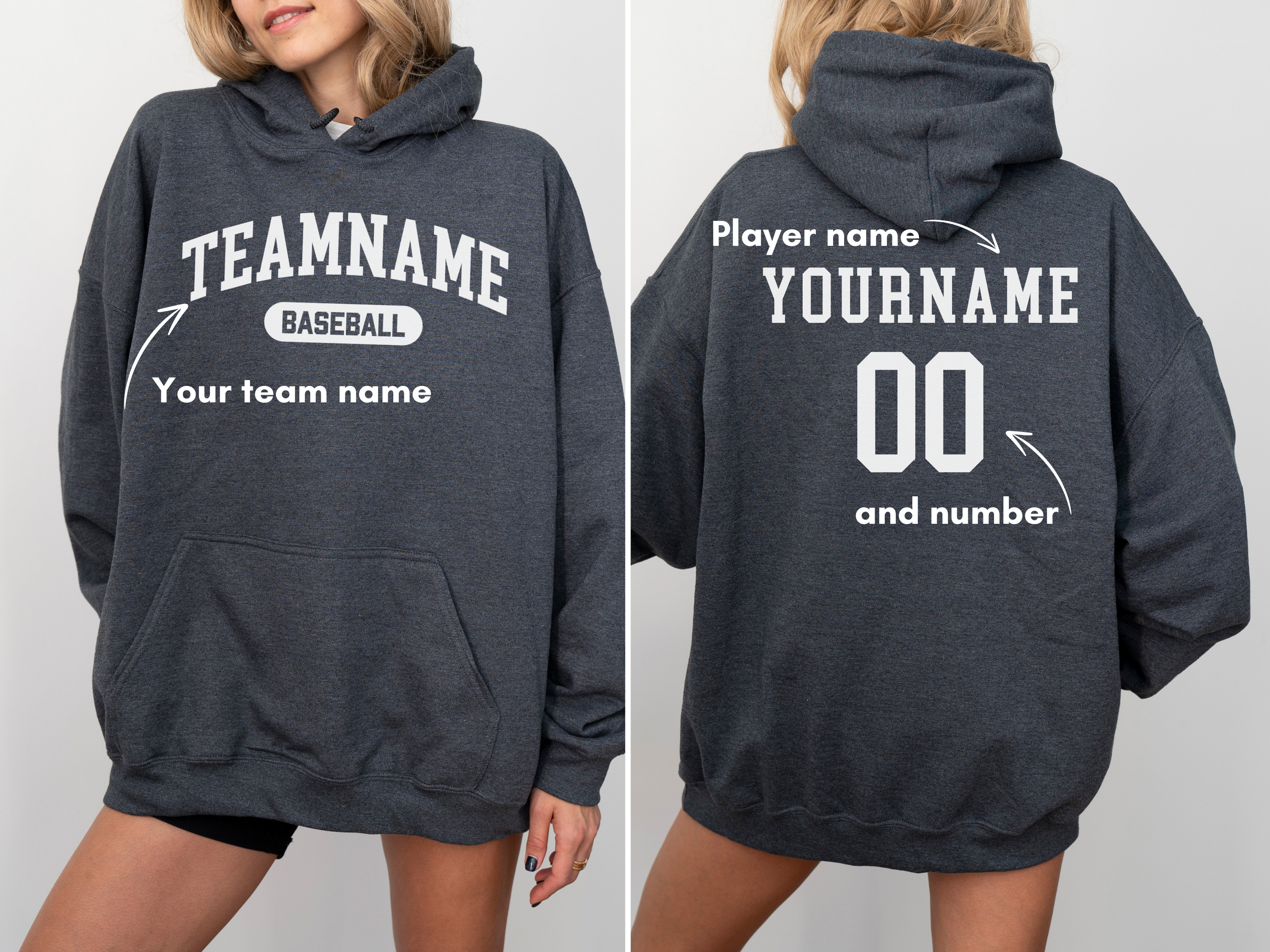 Custom Baseball Team, Name &amp; Number Hoodie