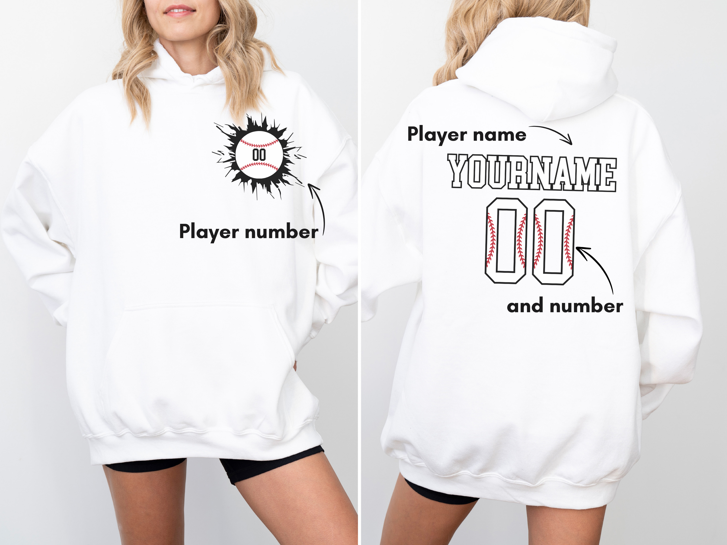 Custom Baseball Team, Name &amp; Number Hoodie