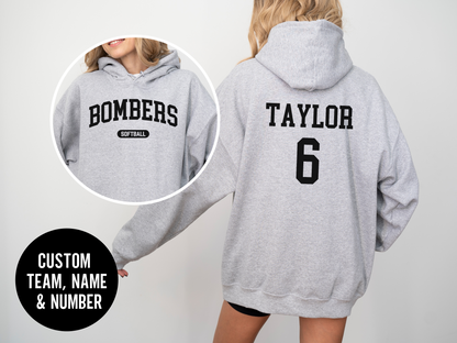 Custom Softball Team, Name &amp; Number Hoodie