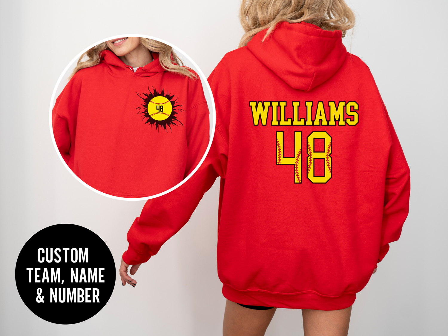 Custom Softball Team, Name &amp; Number Hoodie