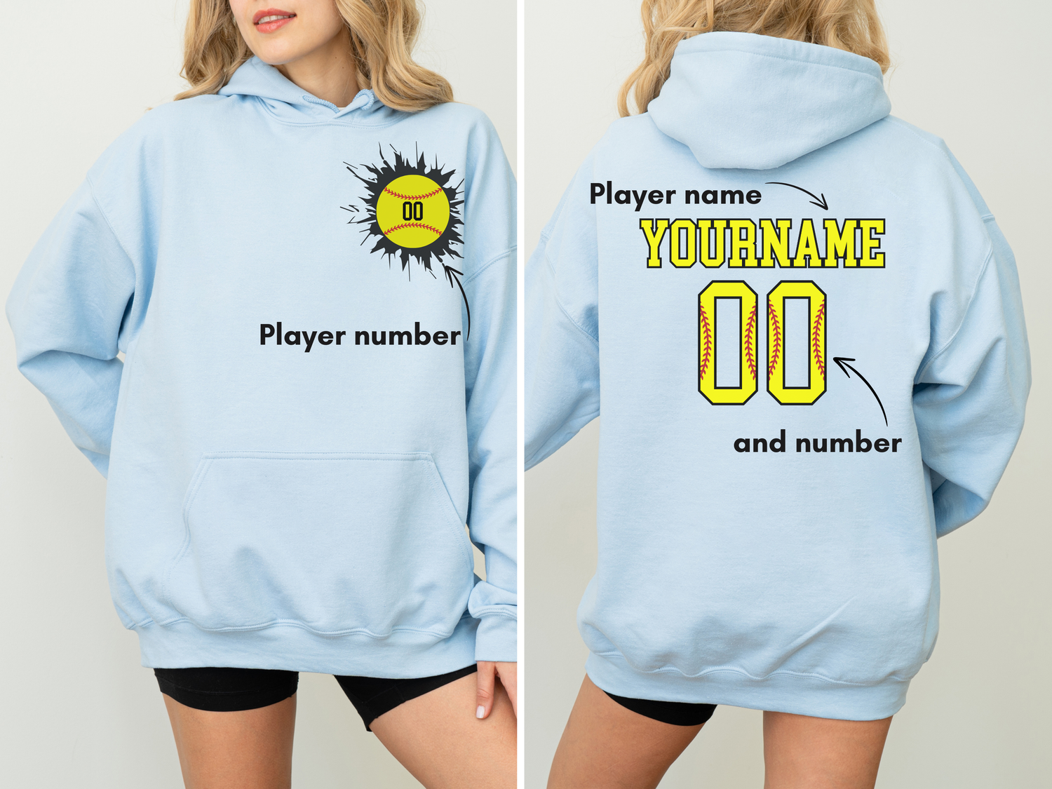 Custom Softball Team, Name &amp; Number Hoodie